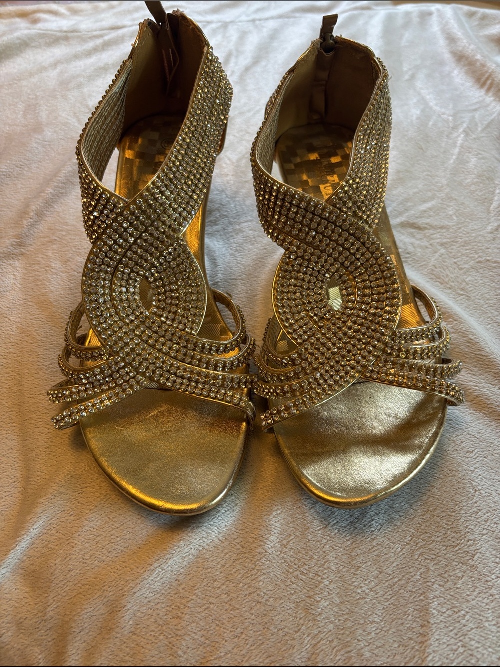 Y2K Gold Rhinestone Evening Heels - Women Shoes